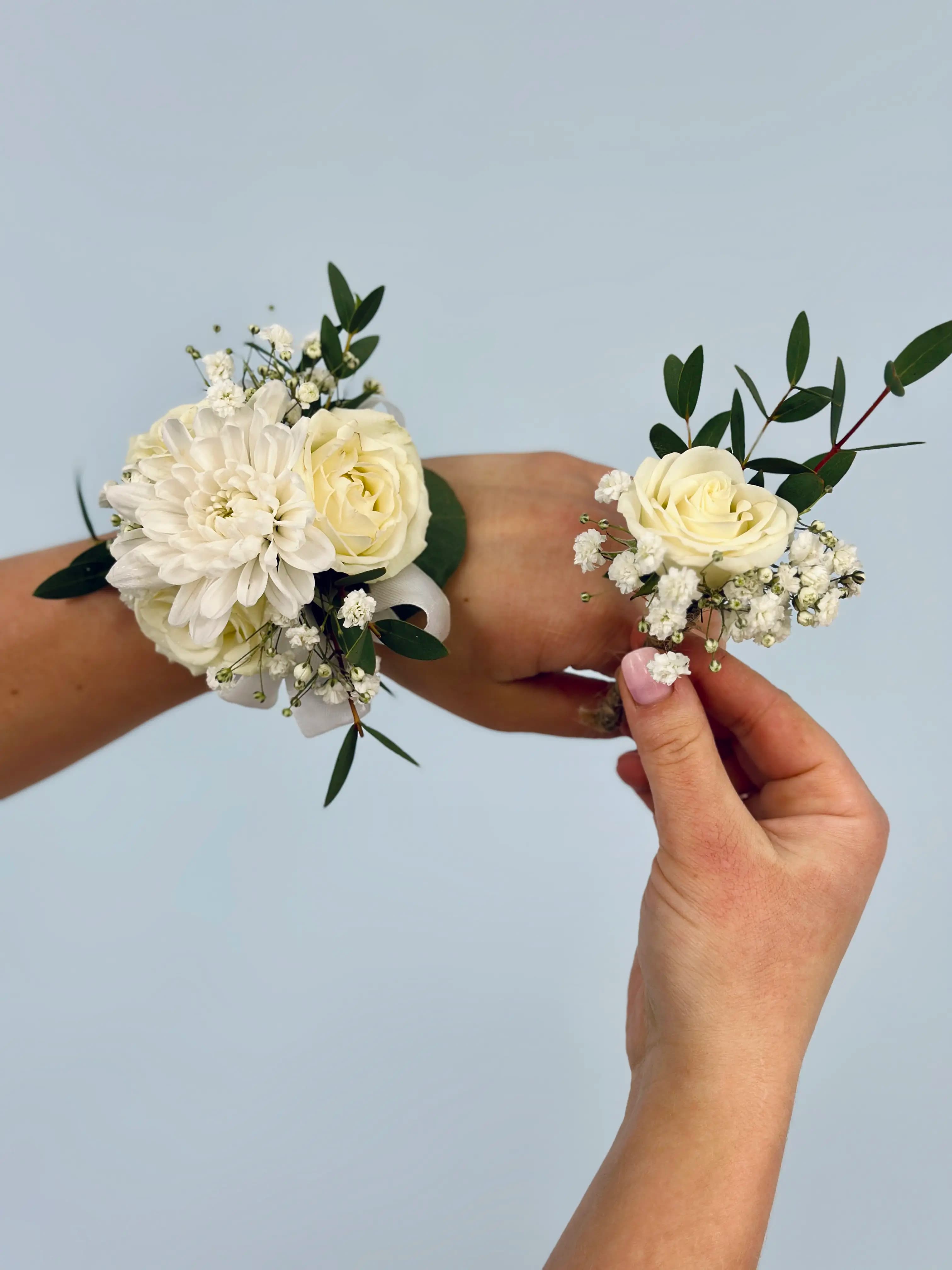 White Bloom Corsage & Boutonniere